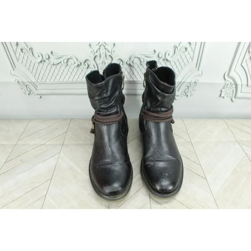 Relife Black Leather Side Zip Pull-on Casual Ankle Booties Size 7 - Picture 5 of 10